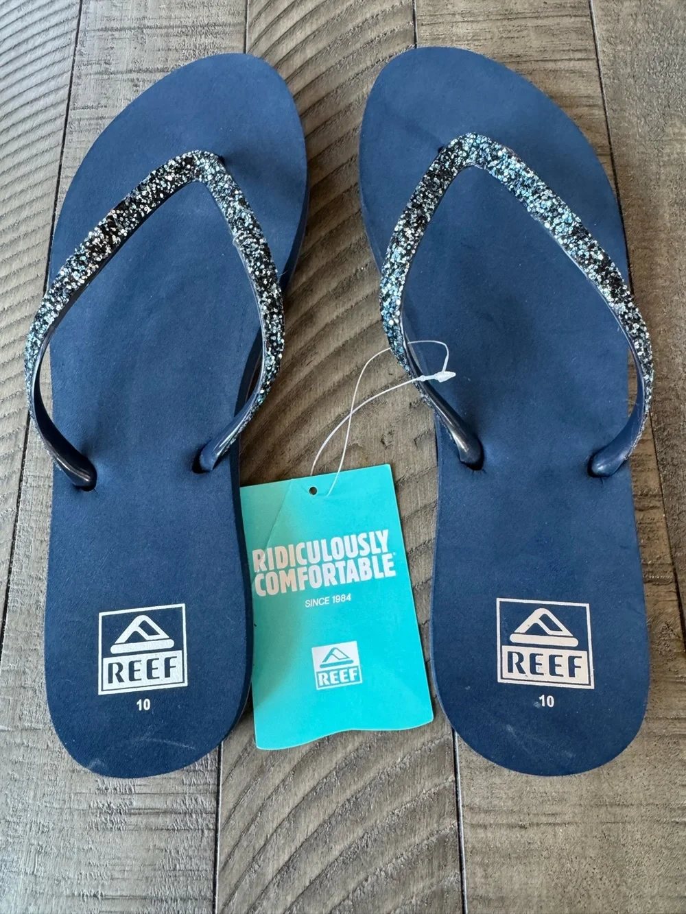 Reef Navy Stargazer Sparkle Flip Flops Women's Size 10 (NWT)